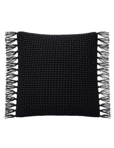 Cojín Tejido Con Flecos Negro 45x45 cm - Decoración Moderna