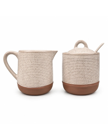 Azucarero c/ Lechero cerámica beige terracota set 2