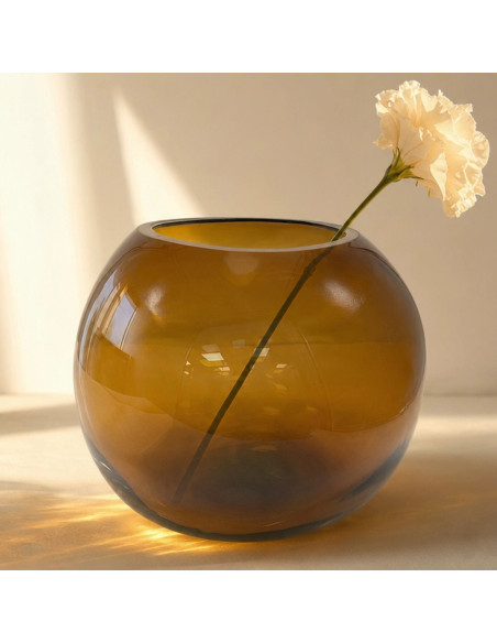 Florero vidrio 25x20cm esfera ámbar