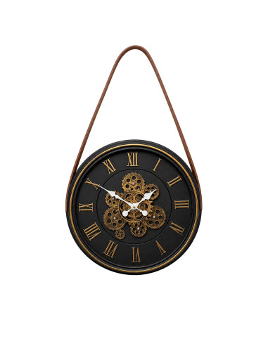 Reloj pared 43cm con correa café