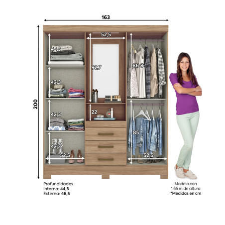 Closet 4 puertas Jequitibia con espejo