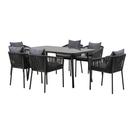 Juego comedor terraza 6 sillas Sylva gris oscuro