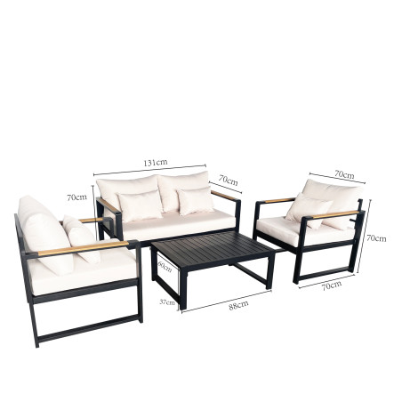 Juego living terraza Mykonos 2-1-1 negro