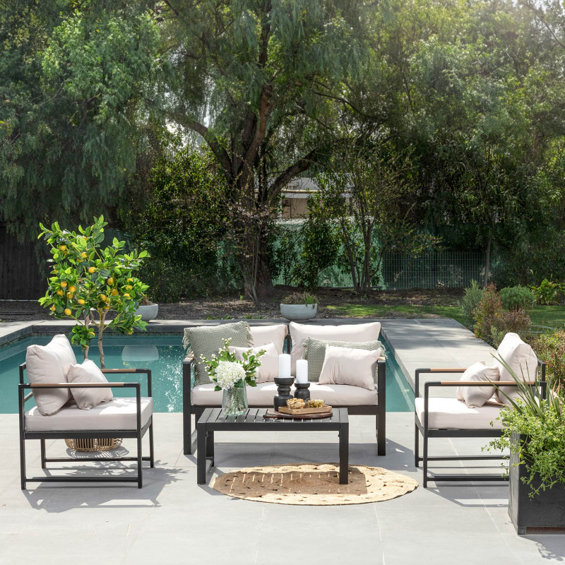 Juego Living Terraza Mykonos 2-1-1 Negro - Muebles de Terraza