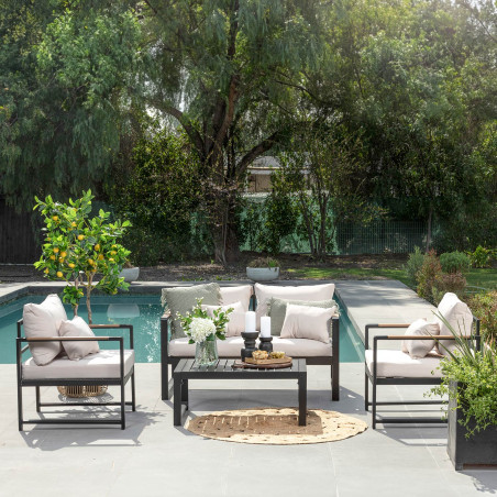 Juego living terraza Mykonos 2-1-1 negro