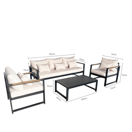 Juego living terraza Mykonos 3-1-1 negro