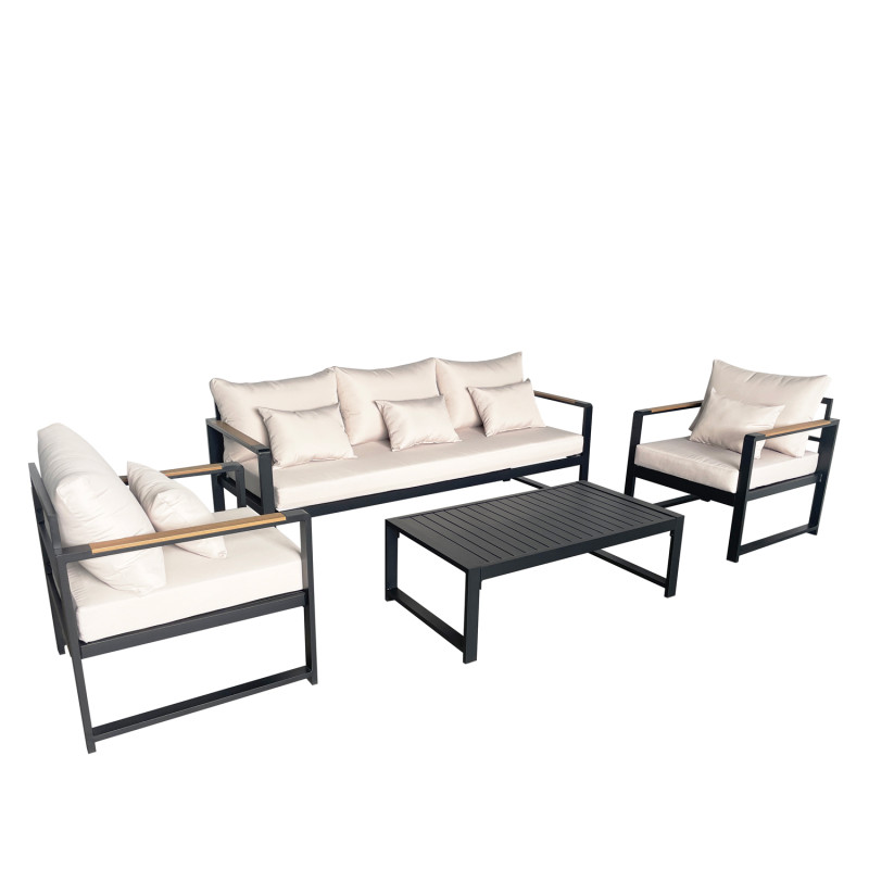 Juego Living Terraza Mykonos 3-1-1 Negro - Muebles de Terraza