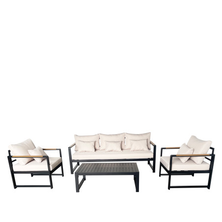 Juego living terraza Mykonos 3-1-1 negro