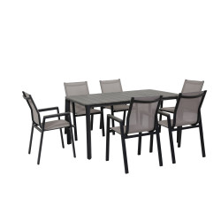 Juego comedor terraza 6 sillas Ely gris oscuro
