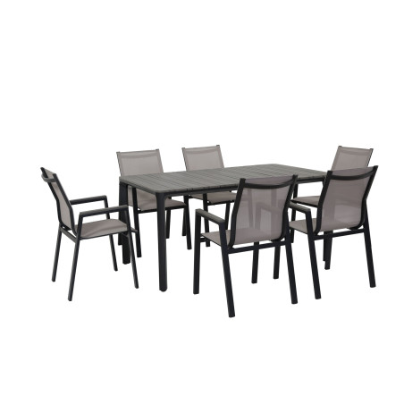 Juego comedor terraza 6 sillas Ely gris oscuro