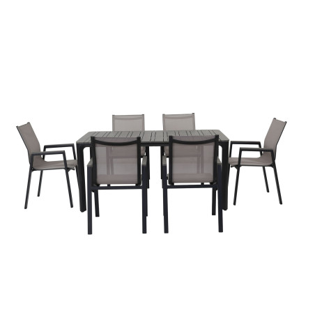 Juego comedor terraza 6 sillas Ely gris oscuro