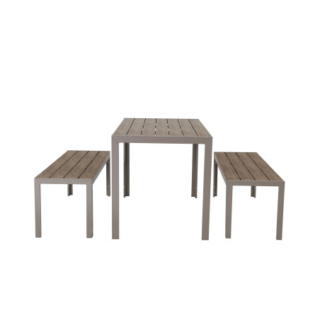 Juego comedor terraza 2 bancos Elko champagne