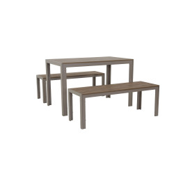 Juego comedor terraza 2 bancos Elko champagne