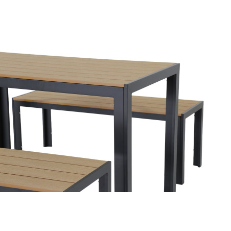 Juego comedor terraza 2 bancos Elko gris oscuro