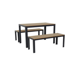 Juego comedor terraza 2 bancos Elko gris oscuro