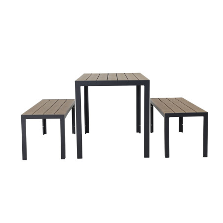 Juego comedor terraza 2 bancos Elko gris oscuro