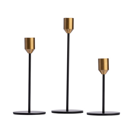 Set 3 candelabros negro/dorado