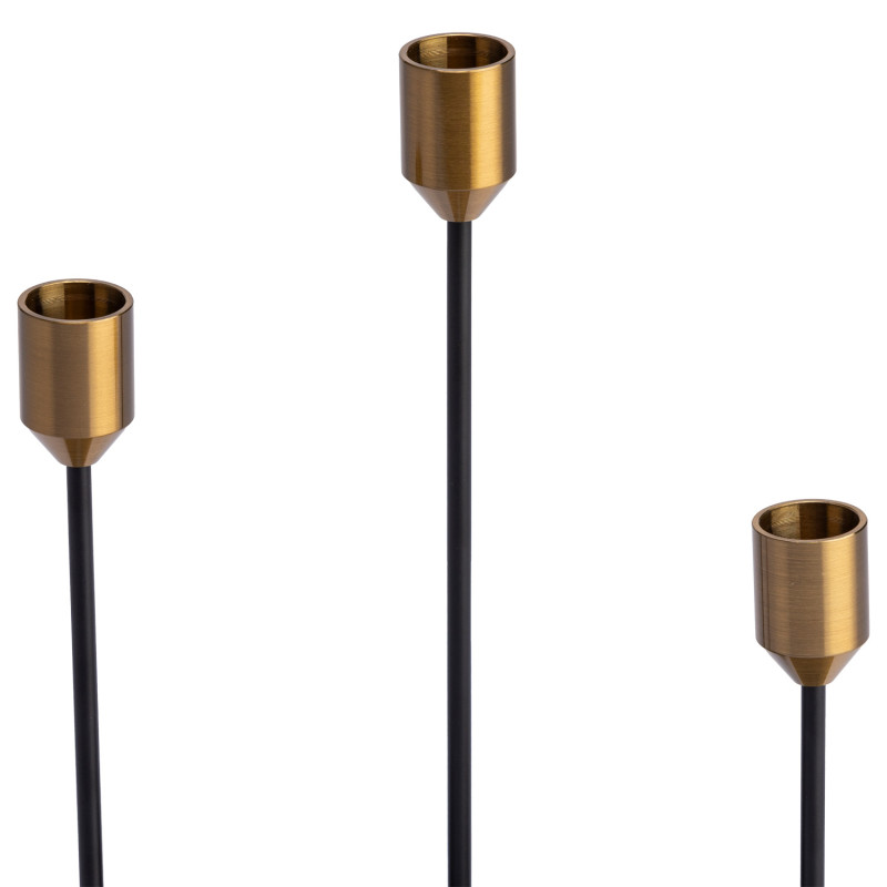 Set 3 Candelabros Negro/Dorado - Decoración Elegante
