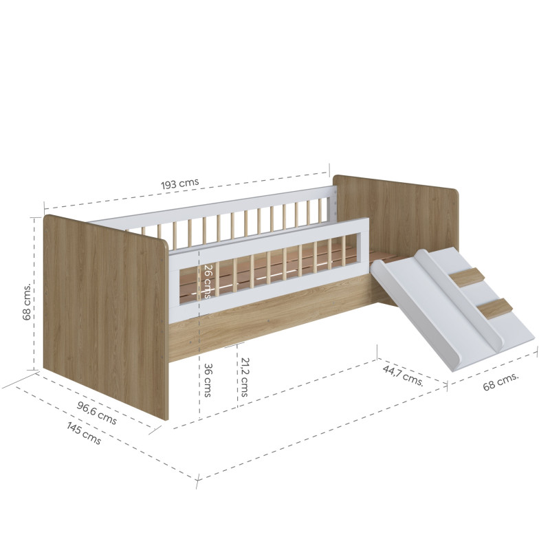 Cama 1 Plaza Affeto 190x90cm con Escalera y Tobogán