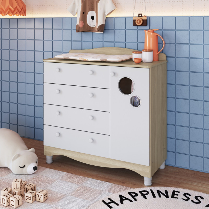 Cómoda Encanto 4 Cajones 1 Puerta - Mueble Infantil Versátil