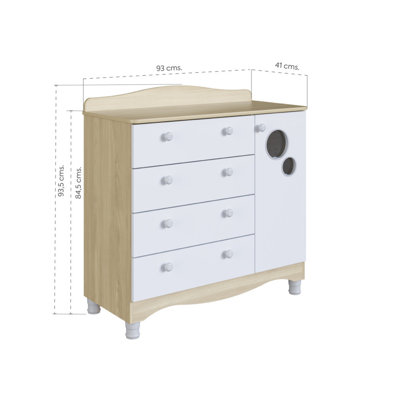 Cómoda Encanto 4 Cajones 1 Puerta - Mueble Infantil Versátil
