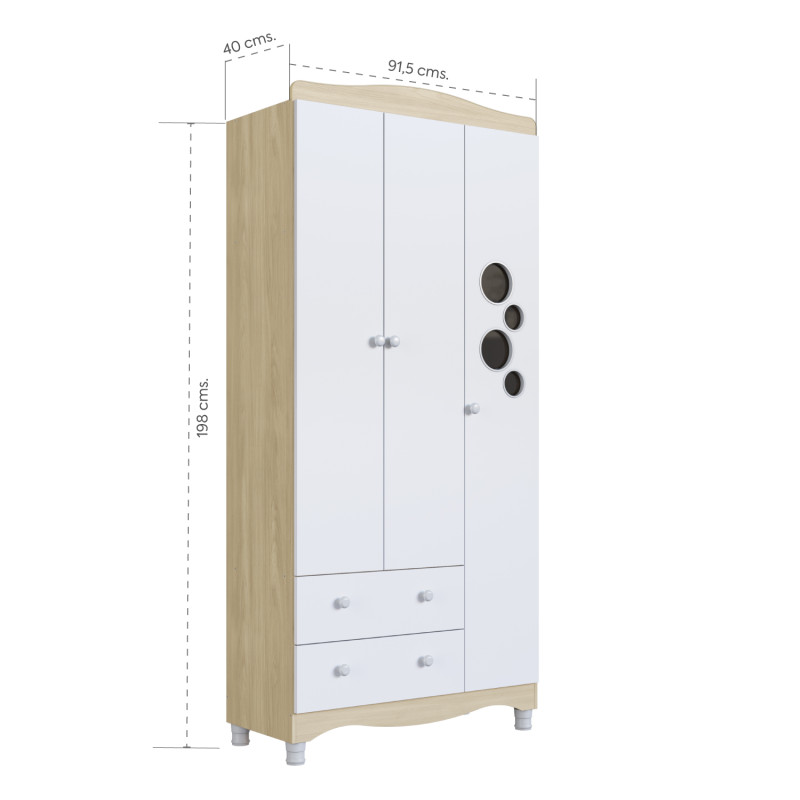 Closet Encanto 3 Puertas 2 Cajones - Organiza la Habitación