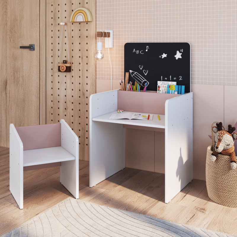 Escritorio Infantil con Silla Le Petit Blanco-Rosa | Muebles