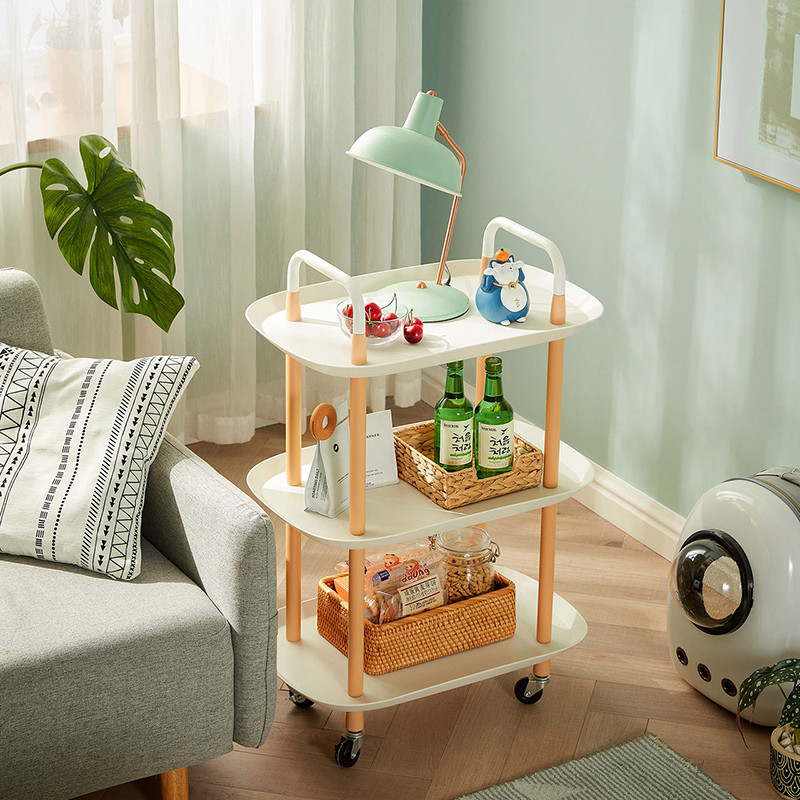 Mesa Lateral 3 Niveles Nórdica con Ruedas de Metal y Madera