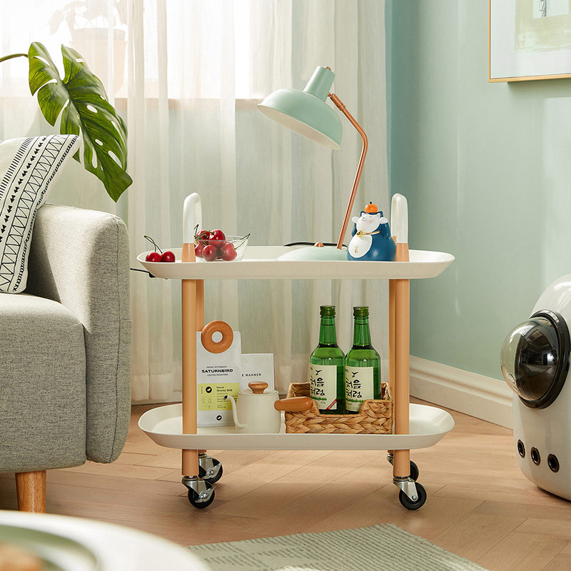 Mesa Lateral 2 Niveles Nórdica con Ruedas de Metal