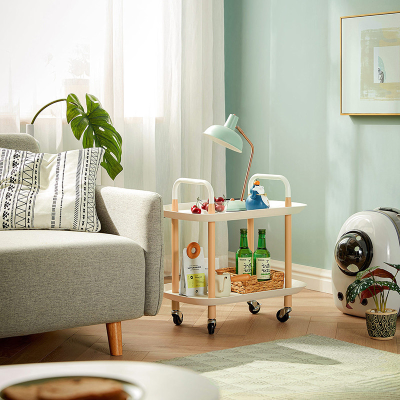 Mesa Lateral 2 Niveles Nórdica con Ruedas de Metal