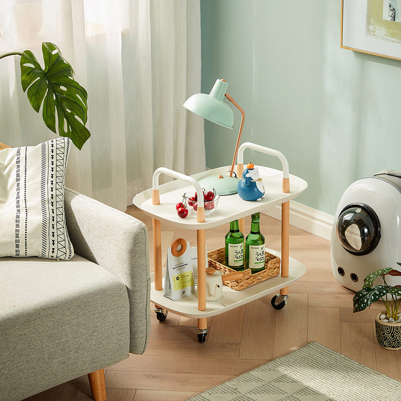 Mesa Lateral 2 Niveles Nórdica con Ruedas de Metal