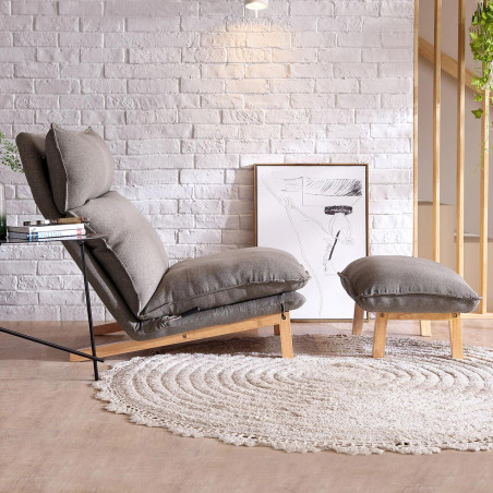 Sofá 1 cuerpo + ottoman Leo gris