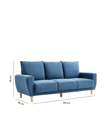 Sofá 3 Cuerpos Maya Azul - Mueble Moderno para Living