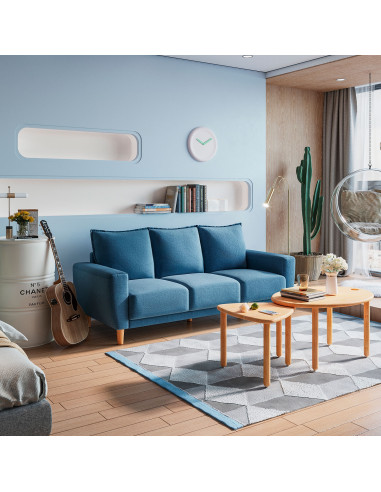 Sofá 3 Cuerpos Maya Azul - Mueble Moderno para Living