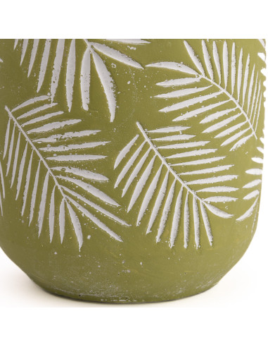 Macetero de Cerámica con Diseño de Cemento y Hojas Blancas