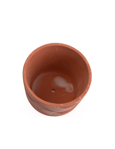 Macetero de Cerámica Rojo con Diseño Lineal - 15 cm