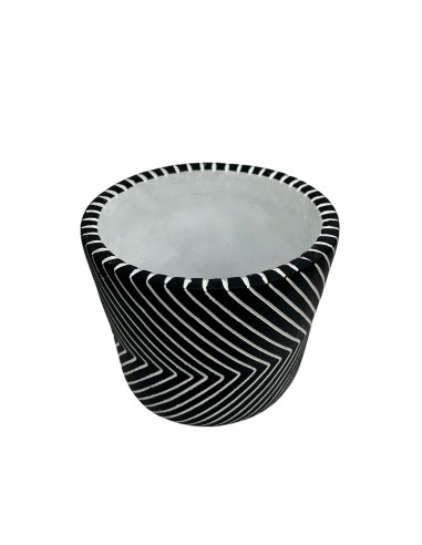 Macetero de Cerámica 12cm Cemento Líneas Negro - Decoración