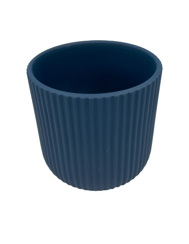 Macetero de Cerámica Ranurado Petróleo 14cm - Decoración Hogar