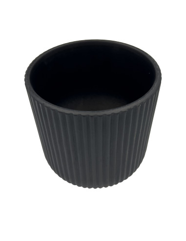 Macetero de Cerámica Ranurado Negro 14cm - Decoración Moderna