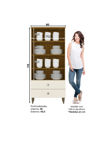 Vitrina 2 cajones 2 puertas Pia