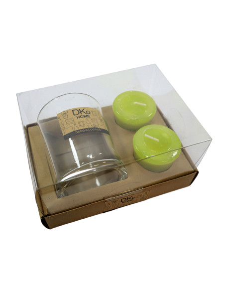 Vela candelabro vidrio 8cm verde set 2