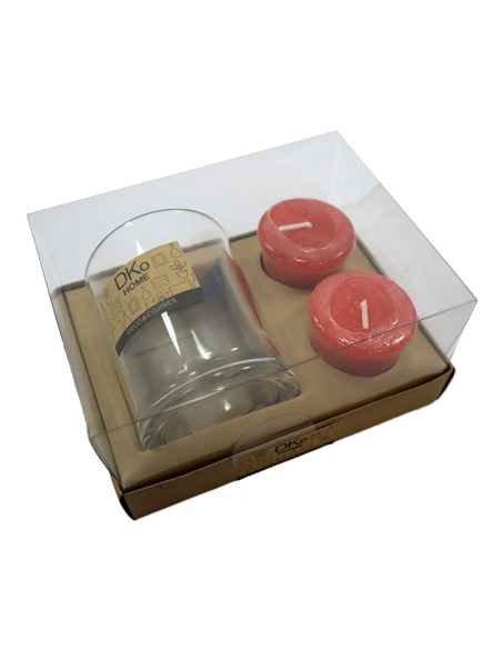 Vela candelabro vidrio 8cm rojo set 2