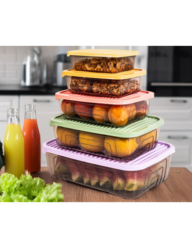 Set 5 Contenedores plásticos multicolor XS-S-M-L-XL