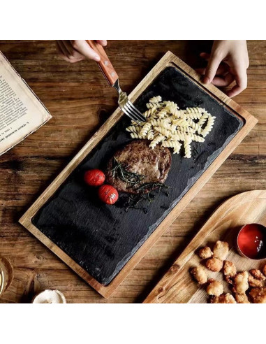Tabla de Piedra y Madera 38x19cm - Accesorio Cocina Práctico