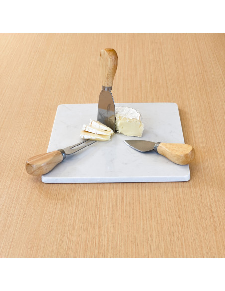 Tabla con utensilios queso bambú mármol 25x20cm