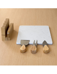 Tabla Con Utensilios Queso Bambú Mármol 25x20cm - Elegante y Funcional 2