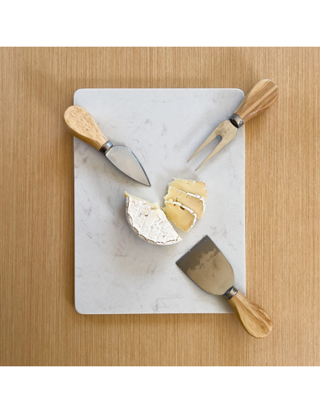 Tabla con utensilios queso bambú mármol 25x20cm