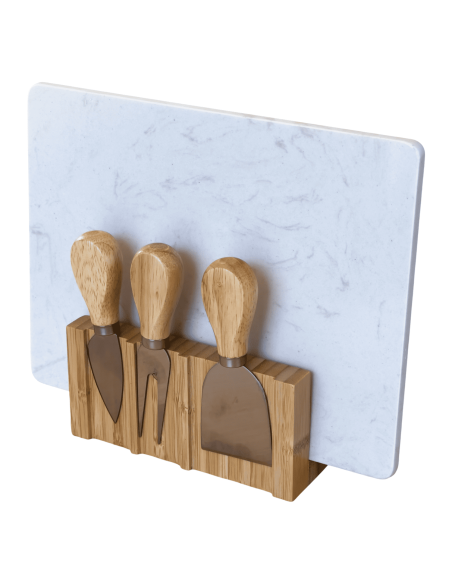 Tabla con utensilios queso bambú mármol 25x20cm