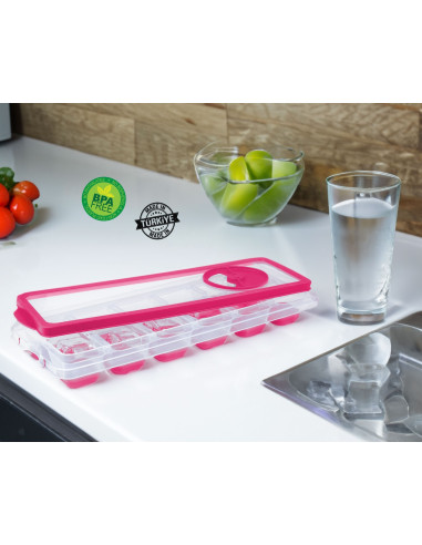 Cubeta 12 Hielos con Tapa - Plástico Resistente - Color Aleatorio