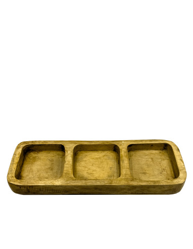 Plato Triple Madera Tostado 29,5x10x3,5cm - Elegante y Rústico